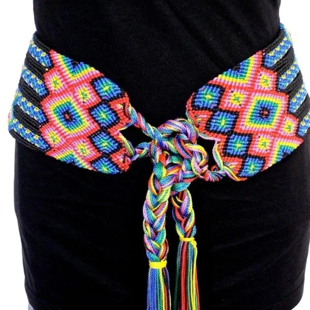FTWWL Bright Multicolor Cotton Fringe Woven Belt